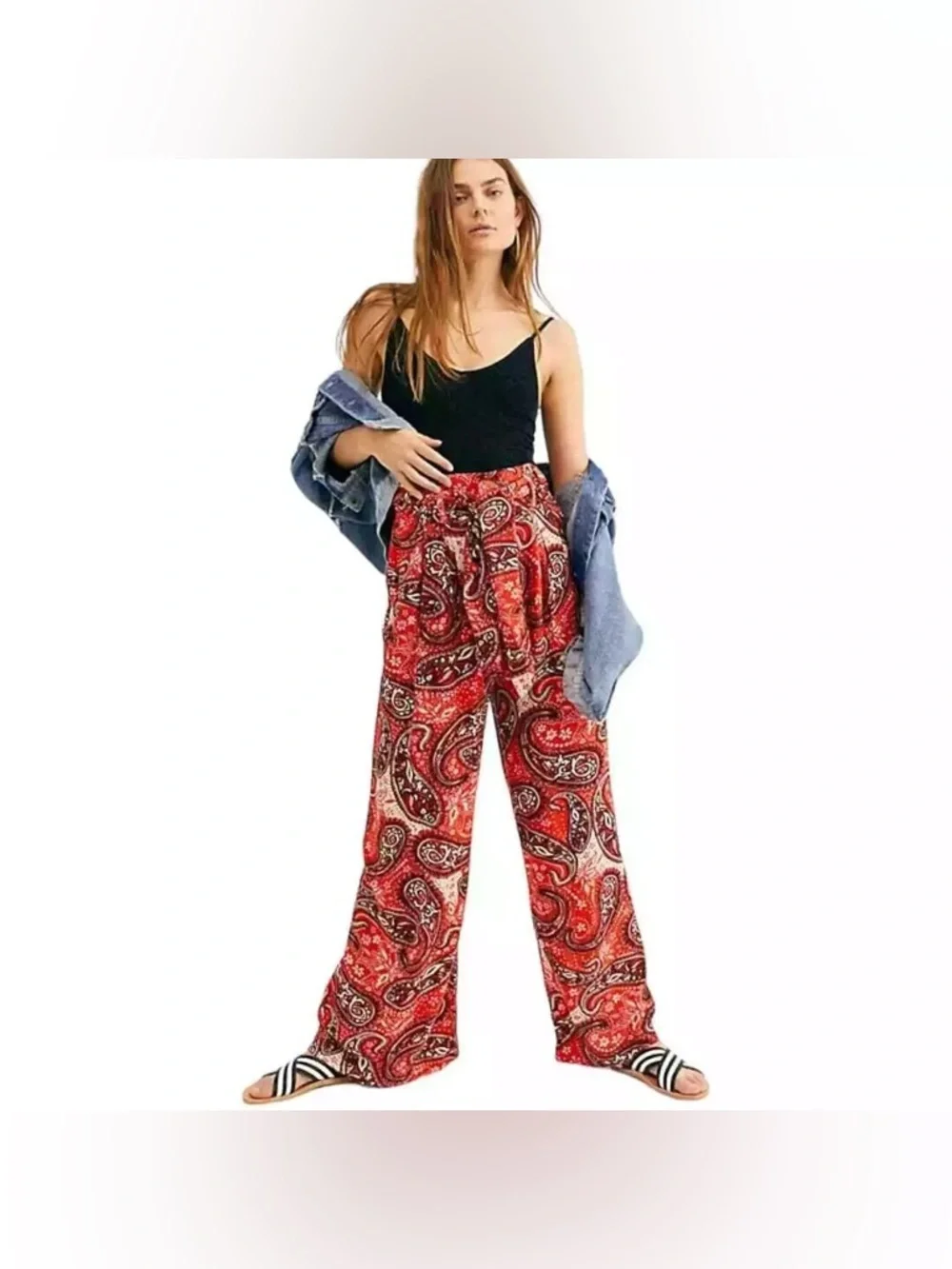 Free People Paisley Printed Double Trouble Wide Leg Pants Extra Small
